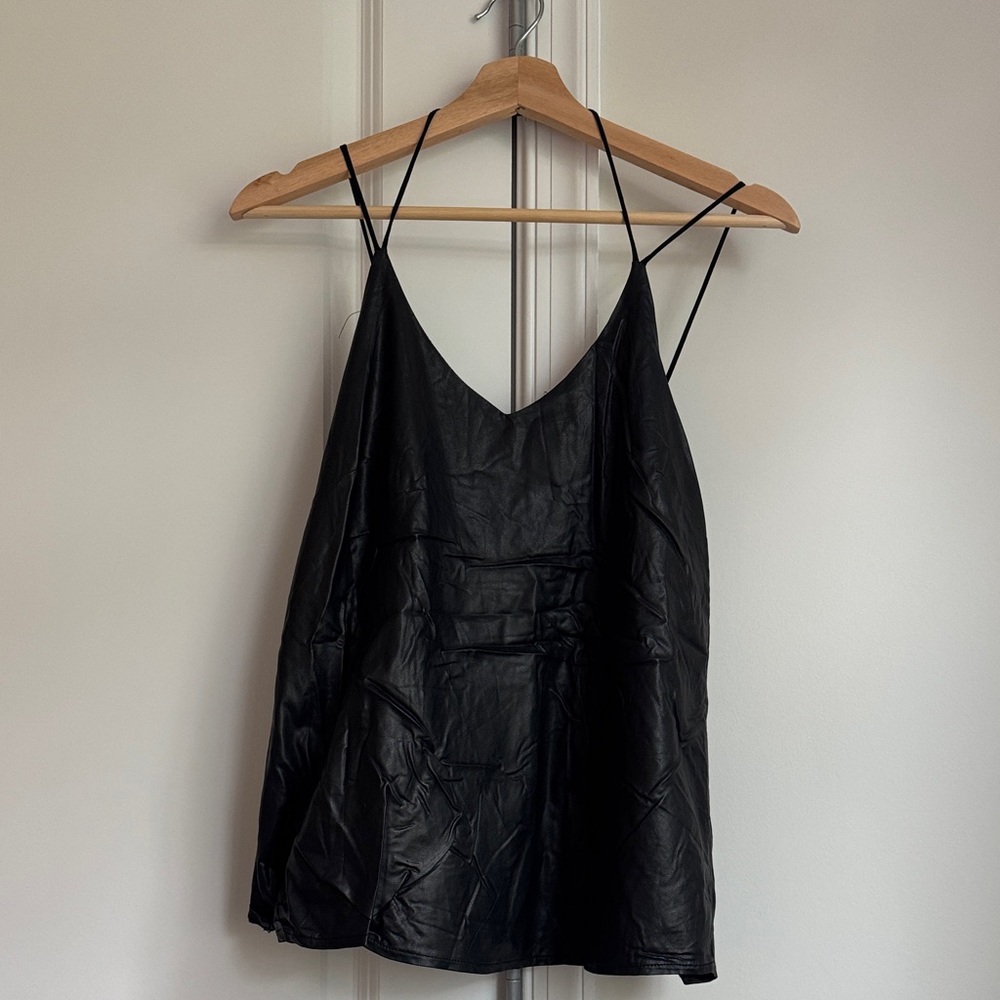 Ya Los Angeles Black Faux Leather Camisole Halter Top
